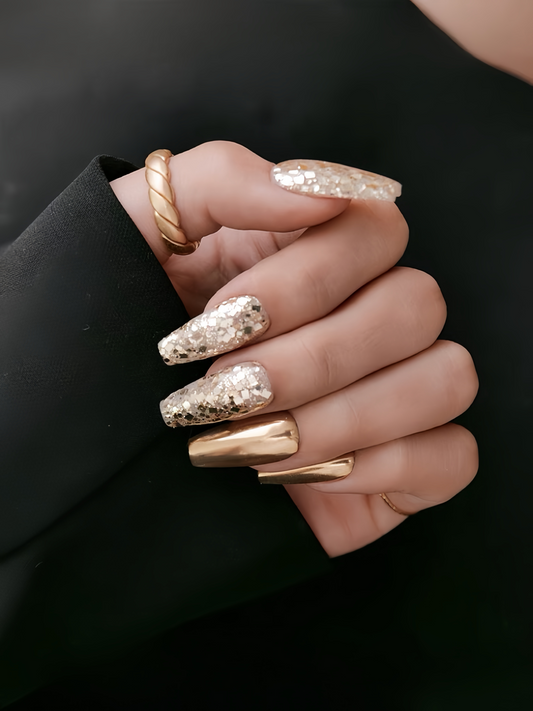 10pcs Party Style Gold and Leopard Print Fake Nails Handmade Press On Nails Dubainailsalon