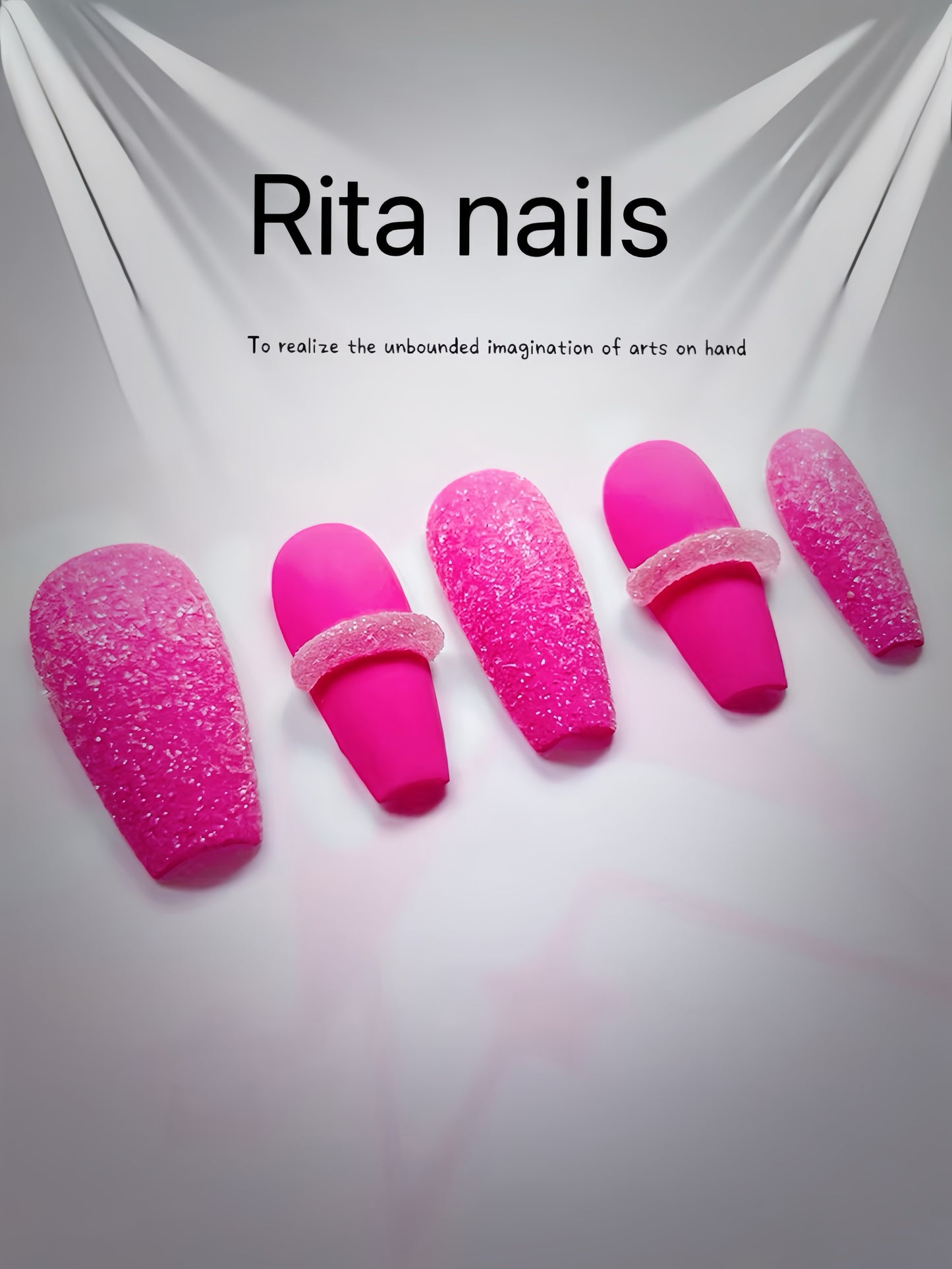 10pcs Barbie Style Pink Fake Nails The Shining Star at the Party Handmade Press On Nails Dubainailsalon