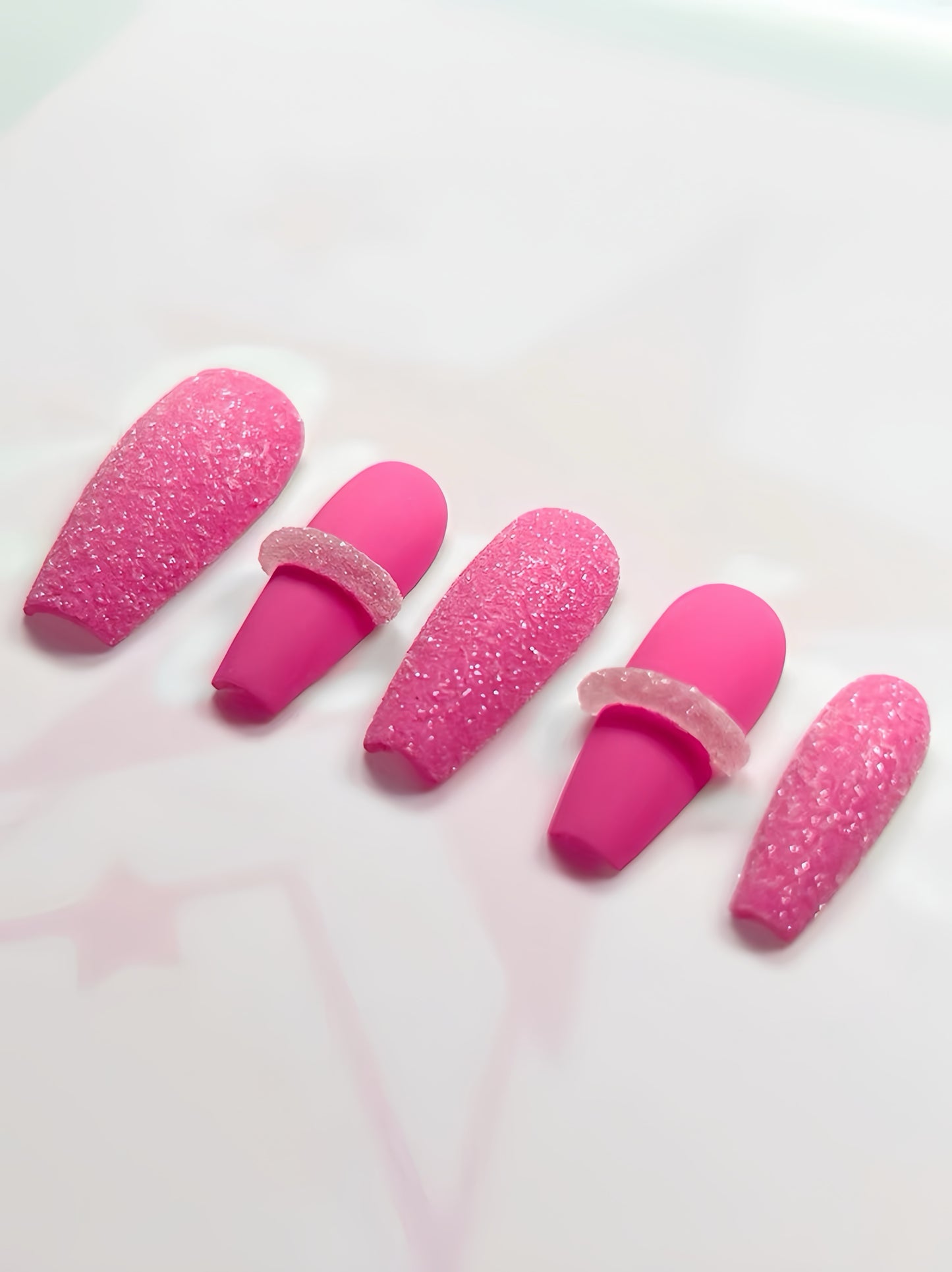 10pcs Barbie Style Pink Fake Nails The Shining Star at the Party Handmade Press On Nails Dubainailsalon